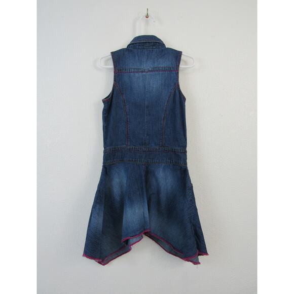 Children's Place Size 4 Denim Dress Asymetrical Hem Collared Shirt Dress Jean - Picture 4 of 4